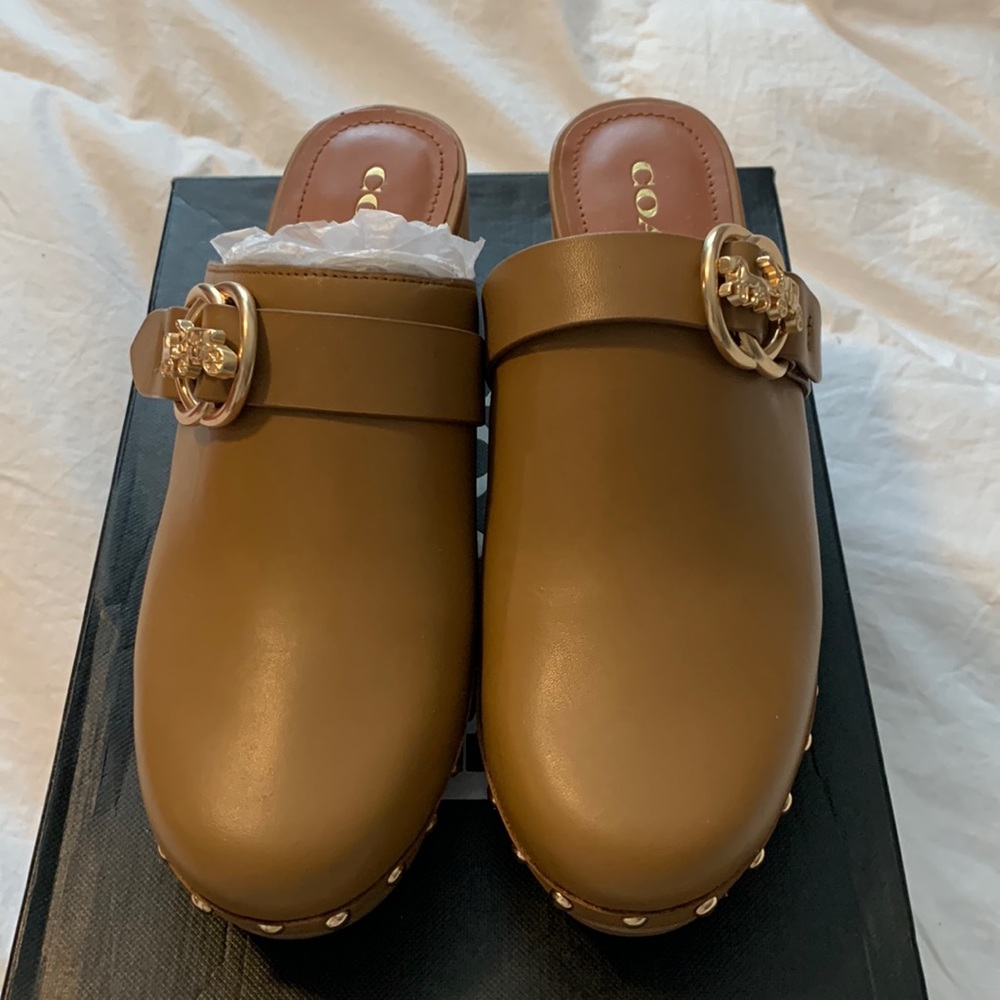 Coach Freya Clogs with gold buckle